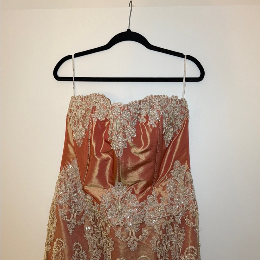 Vintage Jovani strapless lace pearl sequin sheath embellished gown dress - Picture 5 of 8